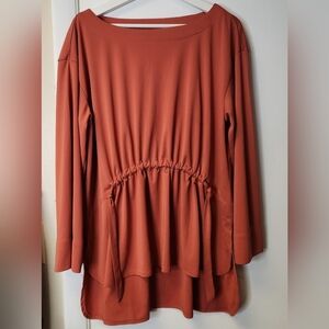 Eloquii Boat Neck Tunic Side Slits Adjustable Front Tie In Burnt Orange 14-16